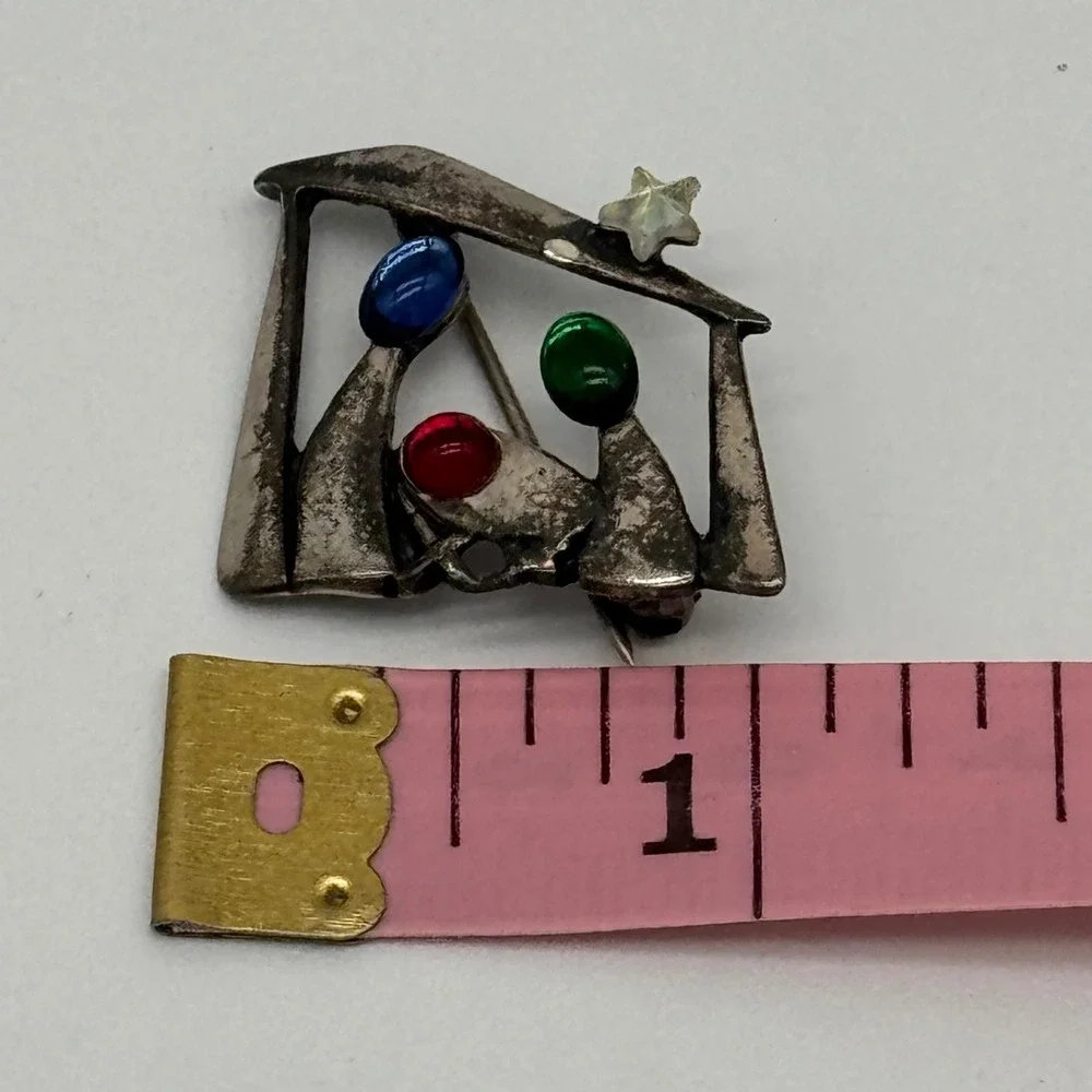 Vintage Silpada Sterling Silver 925 Cabochon Nativity Manger Brooch Pin I0677